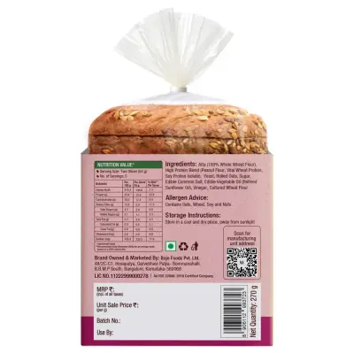 Protein Chef Double Protein Bread (No Maida, Multigrain Brown Bread) - Made with MP Sharbati Wheat