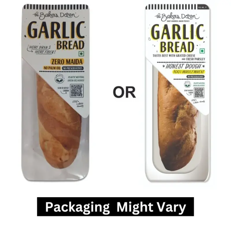 The Baker's Dozen Zero Maida Garlic Bread No Palm Oil No Preservative 100% Wholewheat