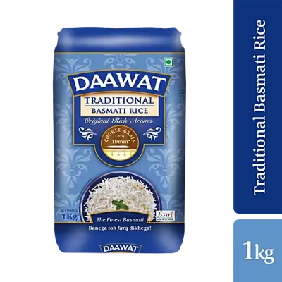 Daawat Basmati Rice/Basmati Akki - Traditional, 1 kg Pouch 4 646 Ratings & 31 Reviews
