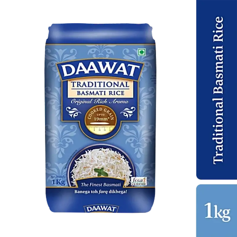 Daawat Basmati Rice/Basmati Akki - Traditional, 1 kg Pouch 4 646 Ratings & 31 Reviews