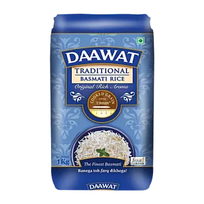 Daawat Basmati Rice/Basmati Akki - Traditional, 1 kg Pouch 4 646 Ratings & 31 Reviews
