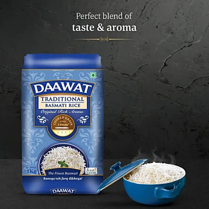 Daawat Basmati Rice/Basmati Akki - Traditional, 1 kg Pouch 4 646 Ratings & 31 Reviews