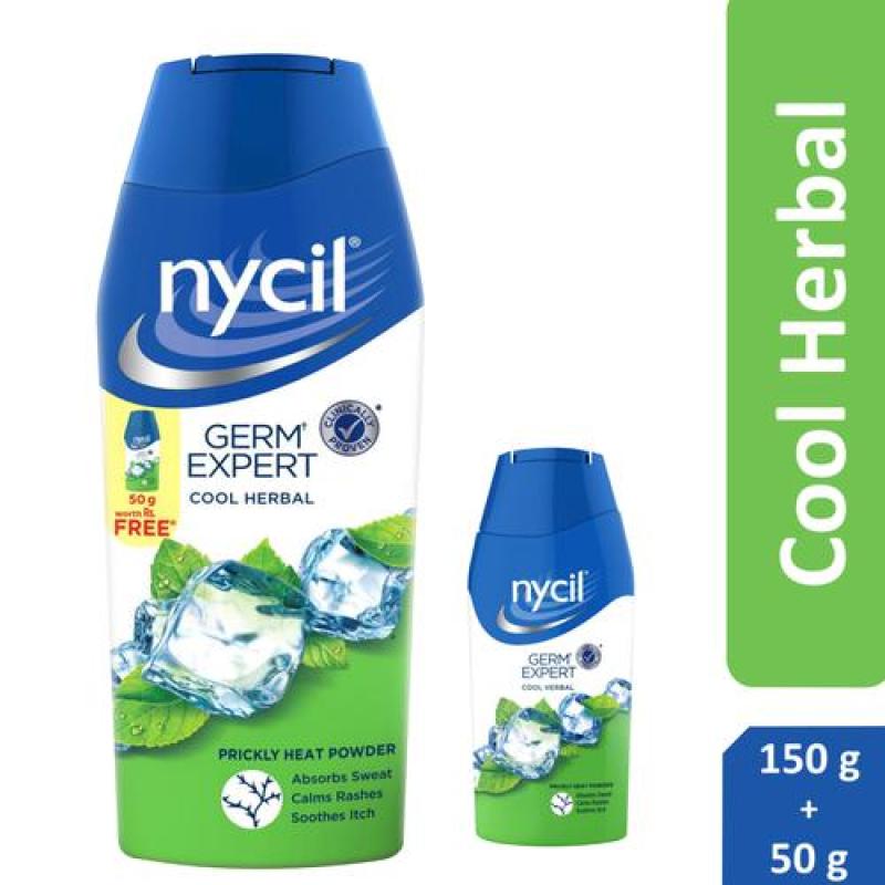 Nycil Germ Expert Prickly Heat Powder - Cool Herbal, 150 g (Get Cool Herbal 50 g Free)