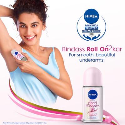 Nivea Pearl & Beauty Women Deodorant Roll On - For Smooth & Beautiful Underarms, 48h Protection, 50 ml Bottle