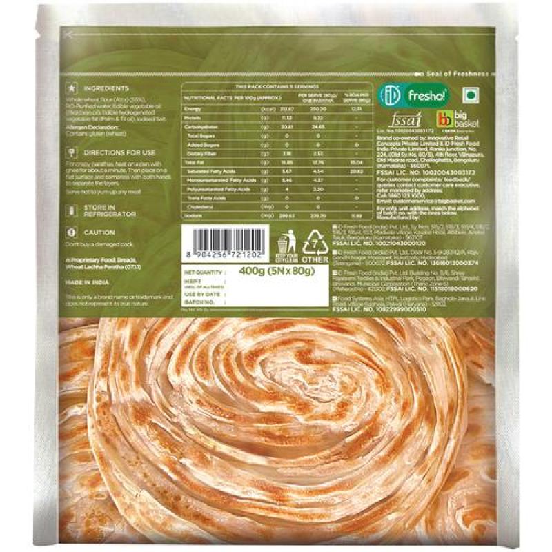 iD fresho! Wheat Lachha Paratha, 400 g (5 pcs)