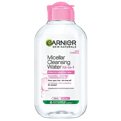 Garnier Micellar Water - Gentle Cleanser For Sensitive Skin, Get 100% Clean Skin, 125 ml
