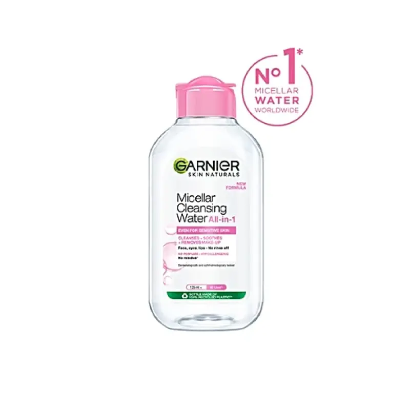 Garnier Micellar Water - Gentle Cleanser For Sensitive Skin, Get 100% Clean Skin, 125 ml