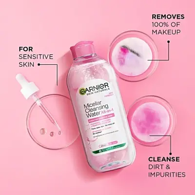 Garnier Micellar Water - Gentle Cleanser For Sensitive Skin, Get 100% Clean Skin, 125 ml