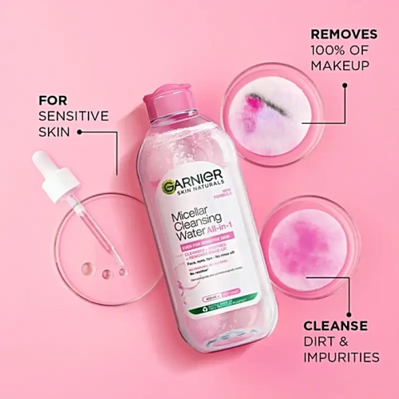 Garnier Micellar Water - Gentle Cleanser For Sensitive Skin, Get 100% Clean Skin, 125 ml