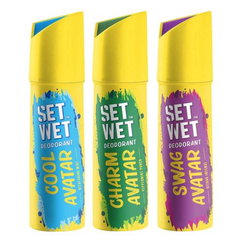 Set Wet Cool, Charm & Swag Avatar Deodorant & Body Spray Perfume For Men, 150 ml (Pack of 3)