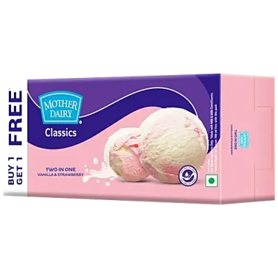 Mother Dairy Vanilla & Strawberry Ice Cream - Two In One, 700 ml Buy 1 Get 1 Free