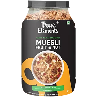 True Elements Fruit & Nut Muesli - Rich In Protein & Fiber, 1 kg Jar
