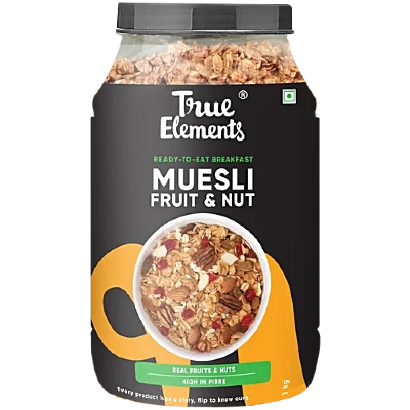 True Elements Fruit & Nut Muesli - Rich In Protein & Fiber, 1 kg Jar