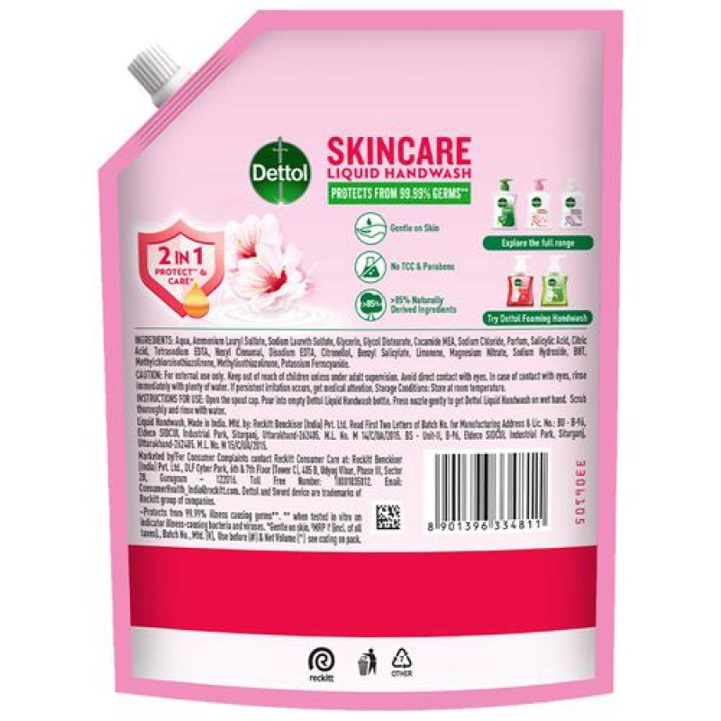 Dettol Skincare Liquid Handwash Refill, 1350 ml Pouch