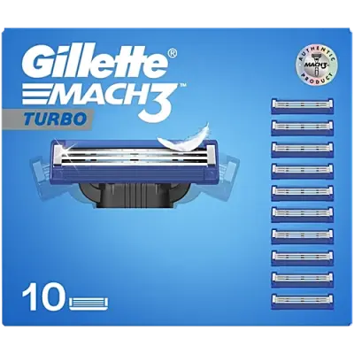 Gillette Mach 3 Turbo Razor Blades for Men - Pack of 10 Cartridges, 10 pcs