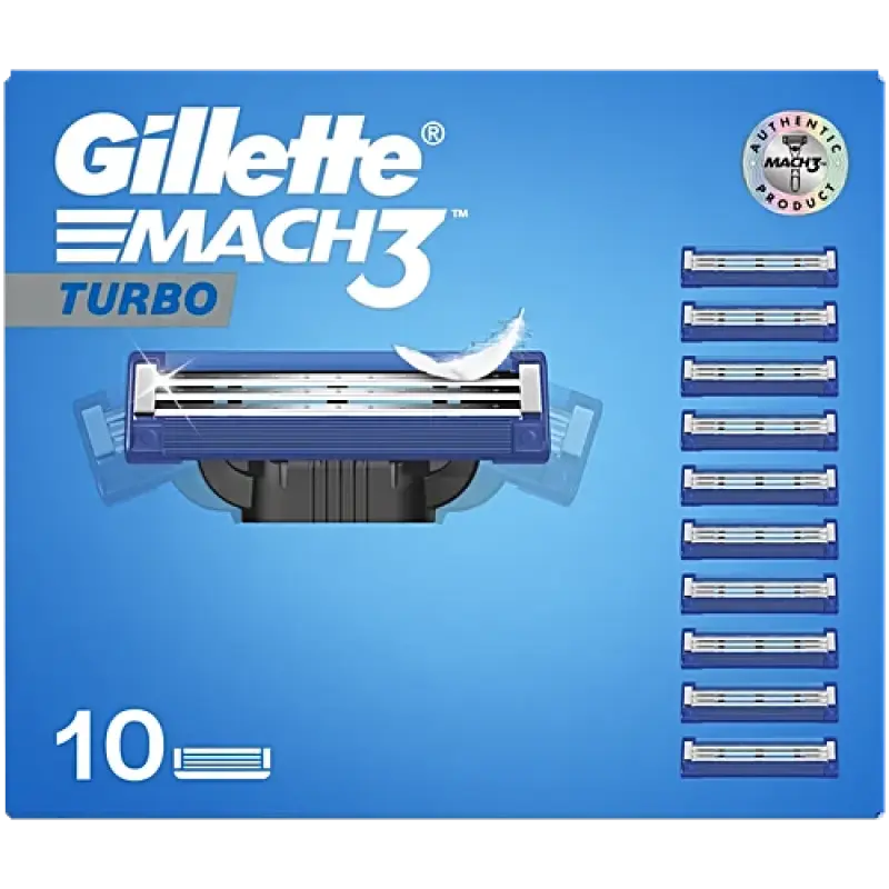 Gillette Mach 3 Turbo Razor Blades for Men - Pack of 10 Cartridges, 10 pcs