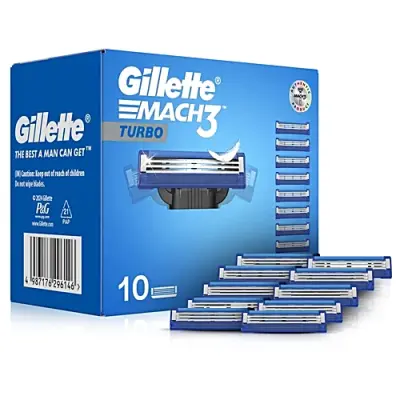 Gillette Mach 3 Turbo Razor Blades for Men - Pack of 10 Cartridges, 10 pcs