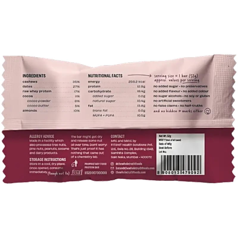 The Whole Truth Double Cocoa Protein Bar, 52 g