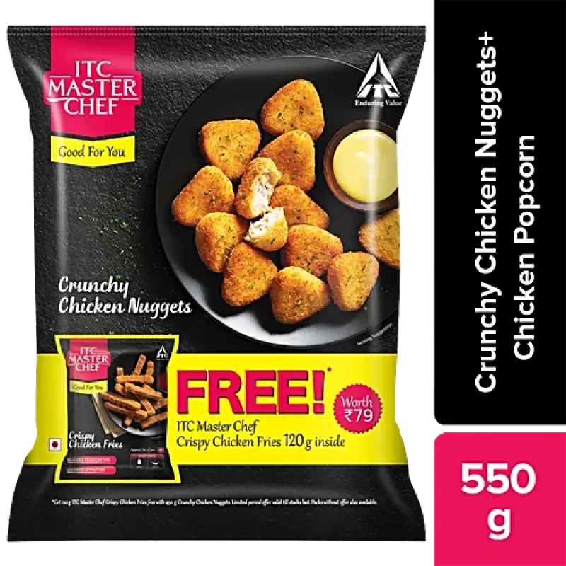 ITC Master Chef Chicken Nugget- Crunchy, High Protein, No Added Preservatives, 450 g (Get Crispy Chicken Fries, 120 g Free)