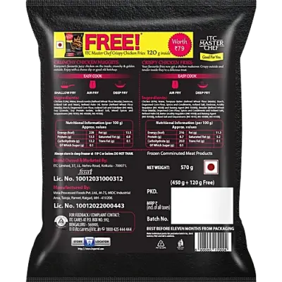 ITC Master Chef Chicken Nugget- Crunchy, High Protein, No Added Preservatives, 450 g (Get Crispy Chicken Fries, 120 g Free)