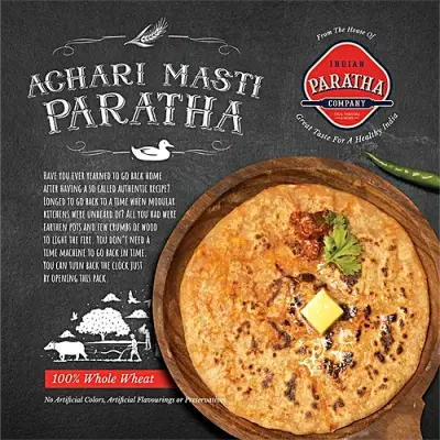 INDIAN PARATHA COMPANY Achart Masti Paratha - Whole Wheat, Heat To Serve, No Preservatives, 400 g