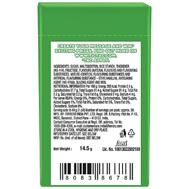 Tic Tac Candy - Gentle Messages, Mint, 14.5 g