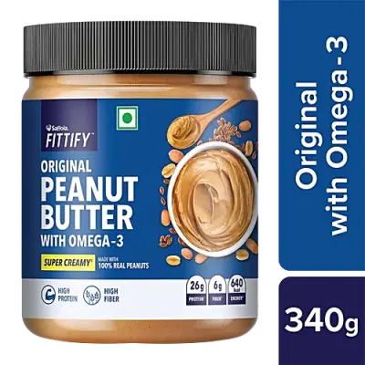 Saffola FITTIFY Original Peanut Butter with Omega-3 Super Creamy, 340 g Jar