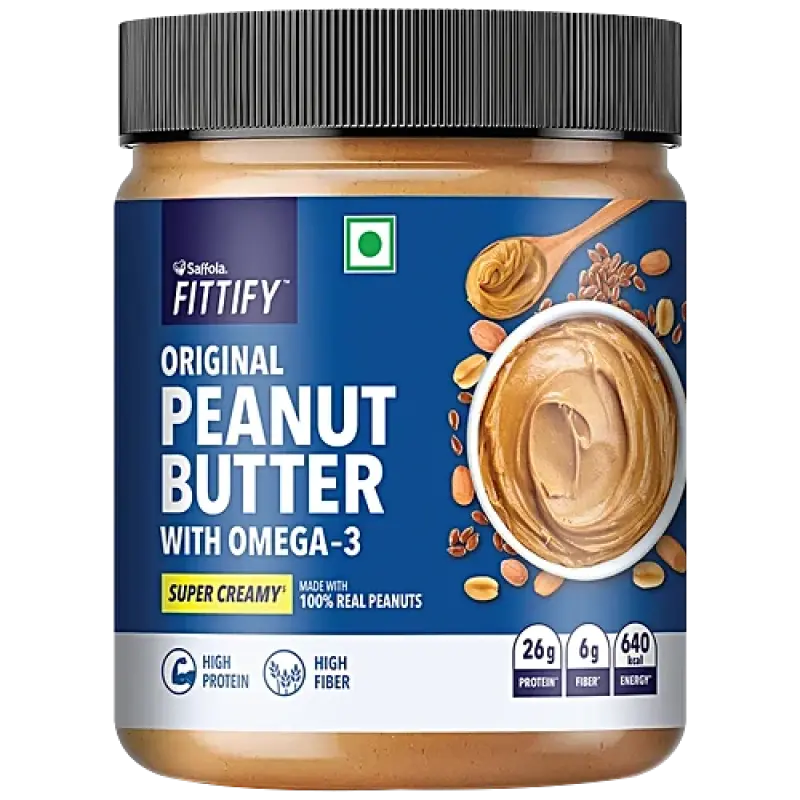 Saffola FITTIFY Original Peanut Butter with Omega-3 Super Creamy, 340 g Jar