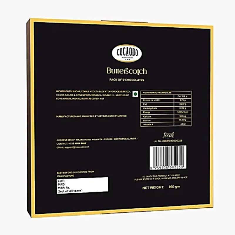 cocaodo Butterscotch Chocolates - Premium, Homemade, 160 g (Pack of 9)