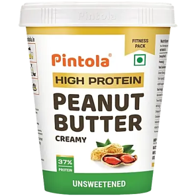 Pintola Peanut Butter - Creamy, With 37g Protein & 8g Fiber, Unsweetened, 510 g