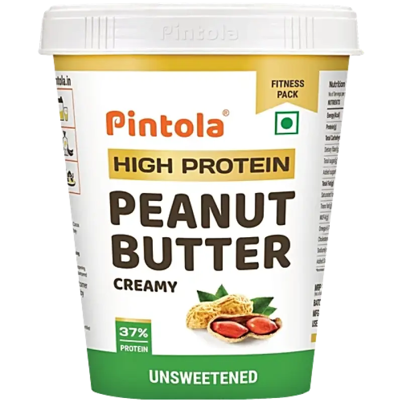 Pintola Peanut Butter - Creamy, With 37g Protein & 8g Fiber, Unsweetened, 510 g