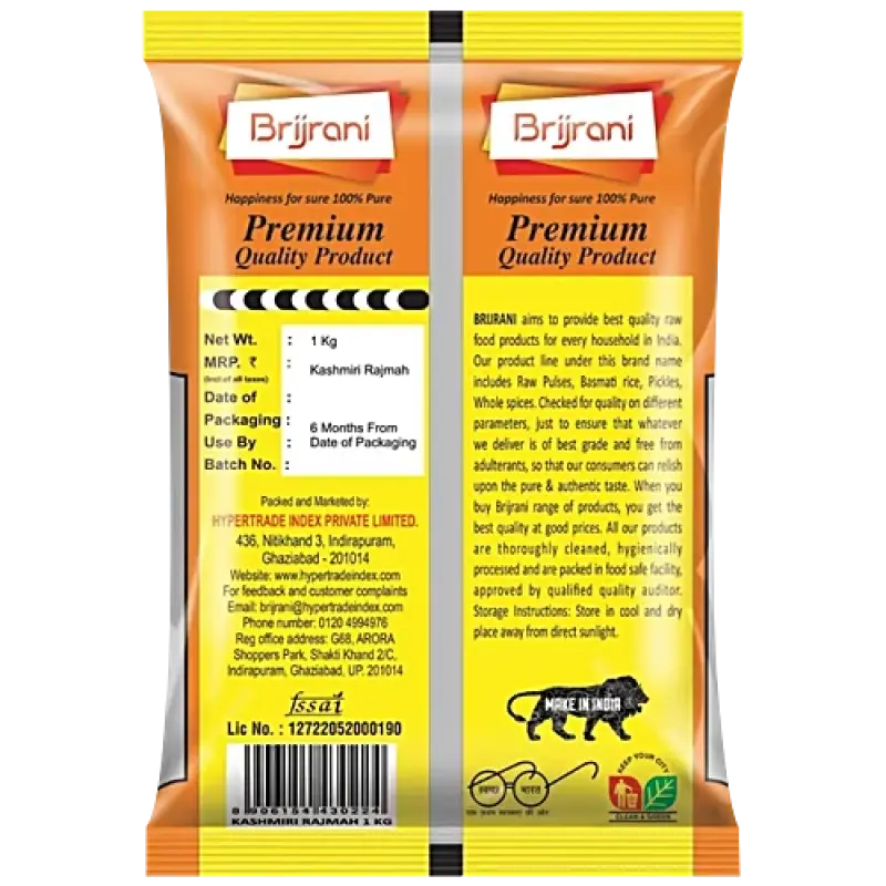 Brijrani Kashmiri Rajmah - 100% Pure, Premium Quality, No Added Preservatives, 1 kg Pouch