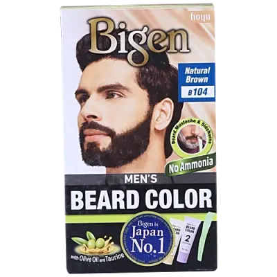 Bigen Mens Beard Colour With Olive Oil & Taurine - Natural Brown B104, No Ammonia, Japans No 1, 40 g