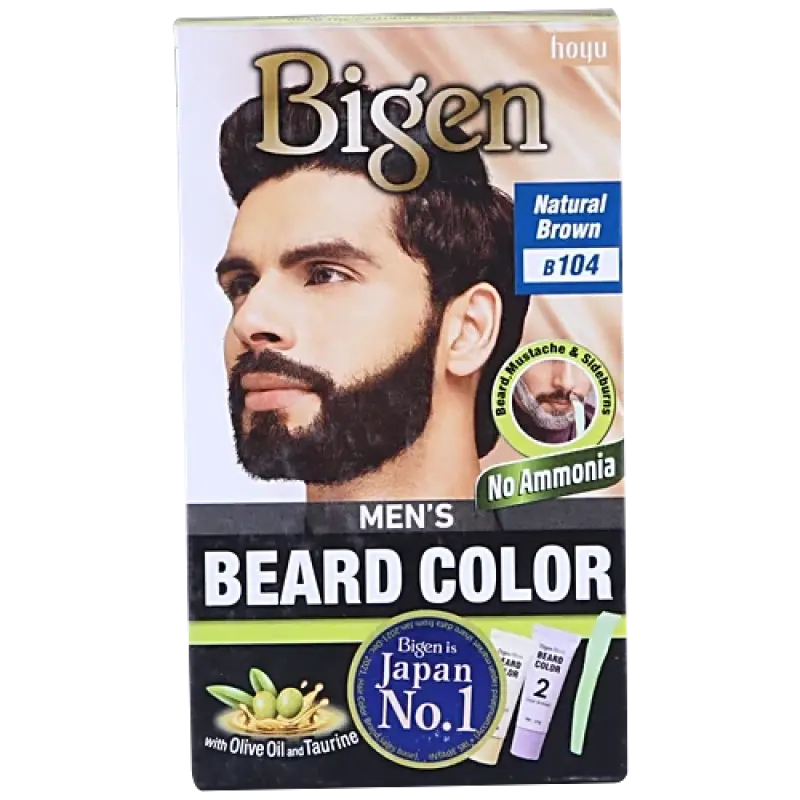 Bigen Mens Beard Colour With Olive Oil & Taurine - Natural Brown B104, No Ammonia, Japans No 1, 40 g