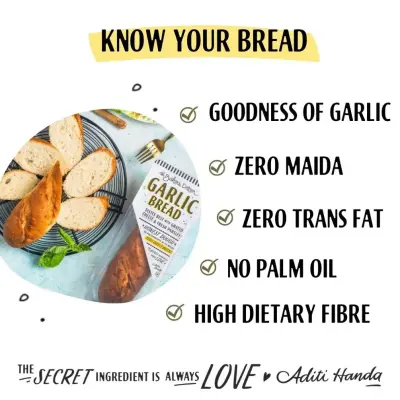 The Baker's Dozen Zero Maida Garlic Bread No Palm Oil No Preservative 100% Wholewheat