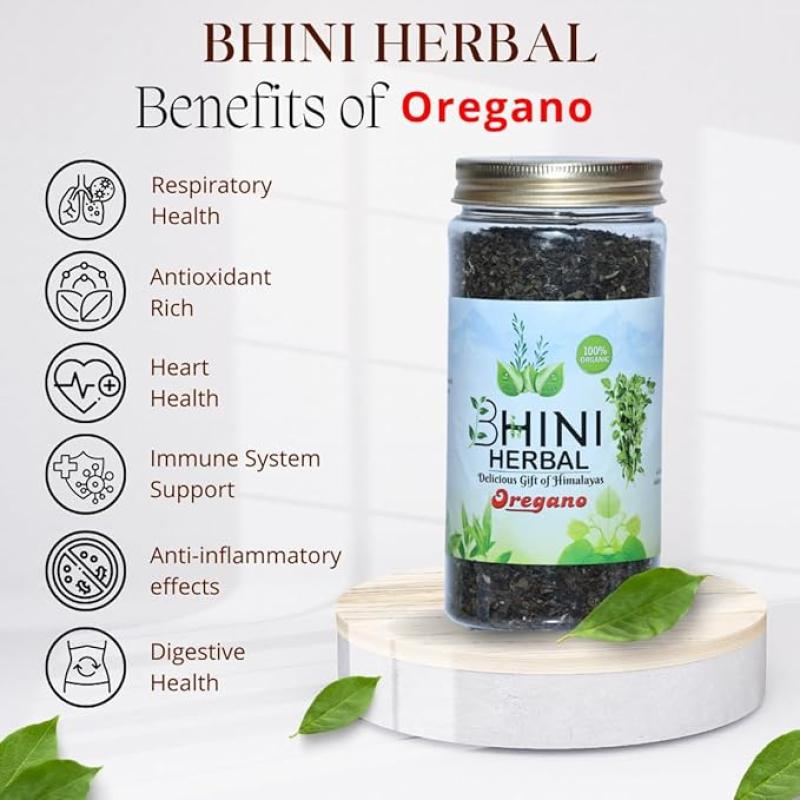 BHINI HERBAL Uttarakhand Pahadi Lemongrass Herbal Tea Leaves 50Gram + Fresh Organic Dried Oregano Leaves 50Gram (Pack of 2)