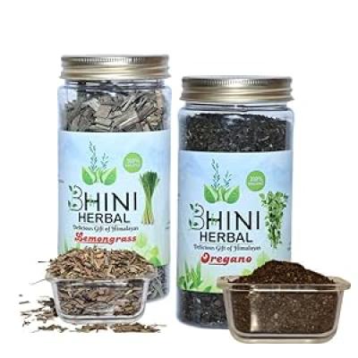 BHINI HERBAL Uttarakhand Pahadi Lemongrass Herbal Tea Leaves 50Gram + Fresh Organic Dried Oregano Leaves 50Gram (Pack of 2)