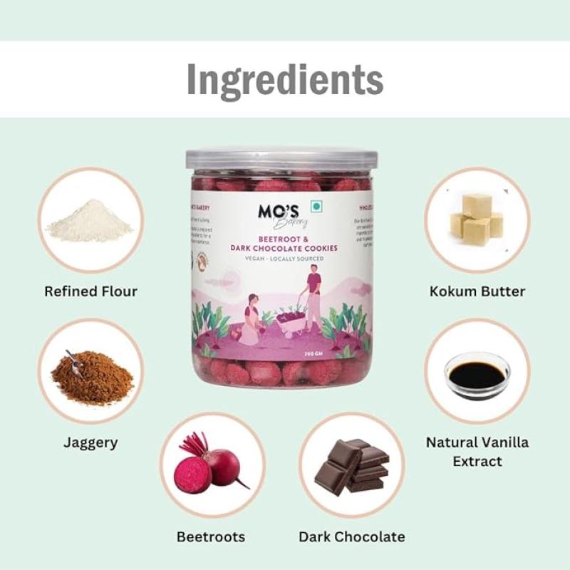 Mo's Beetroot & Dark Chocolate Cookies, 150 Gram|Vegan|Healthy And Tasty Guilt Free Snack|100% Natural & Preservatives Free
