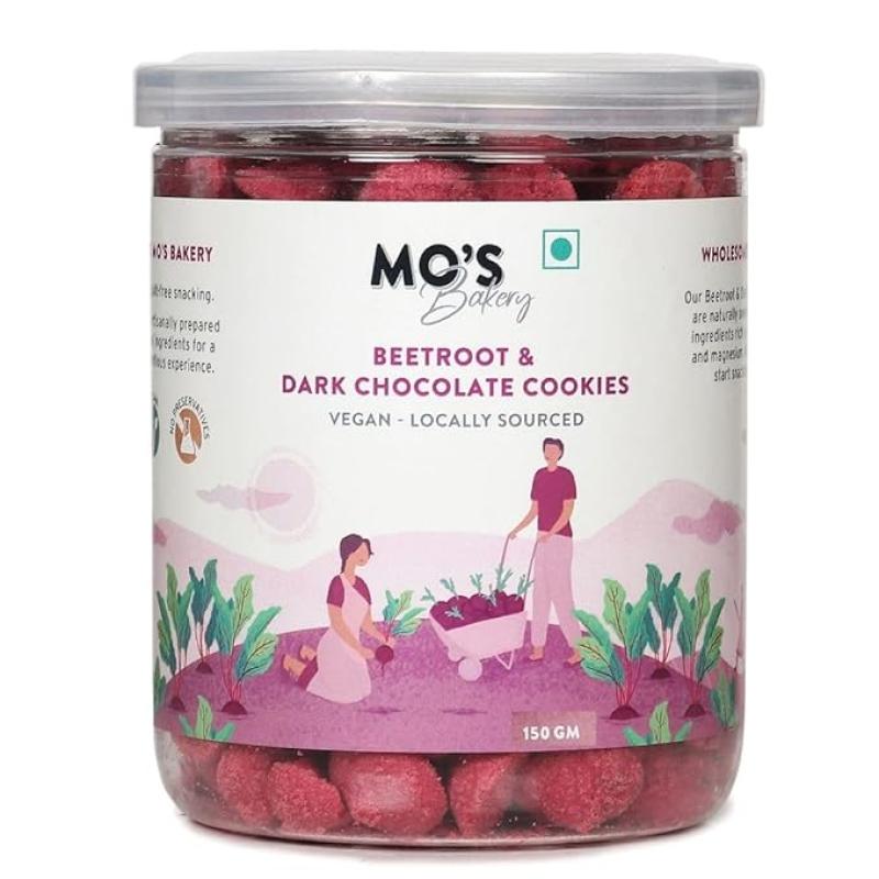 Mo's Beetroot & Dark Chocolate Cookies, 150 Gram|Vegan|Healthy And Tasty Guilt Free Snack|100% Natural & Preservatives Free