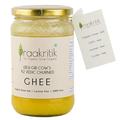 Praakritik Natural Desi Gir Cow Ghee 1L - 100% A2 Gir Cow Desi Ghee - Prepared by Traditional Bilona Method - Vedic Cultured Grassfed - Vegetarian GMO Free Lactose Free - Cow Ghee 1 Ltr