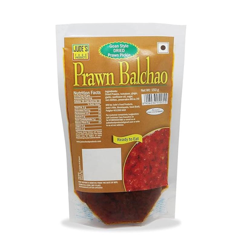 Jude's Food Products - Prawn Balchao | Authentic, Traditional Goan Dried Prawn Pickle | Goan Speciality | Ready to Eat | Non-Veg Pickle | Dried Sea Prawns, Seafood | 150 GMS