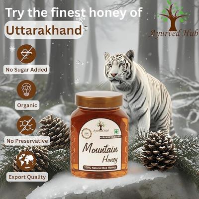 Ayurved Hub Raw Organic Mountain Honey from Uttarakhand 500g (Pack of 2) | NMR Tested, ISO Certified, Unprocessed, Unpasteurized, Pure & Natural (2x500g)
