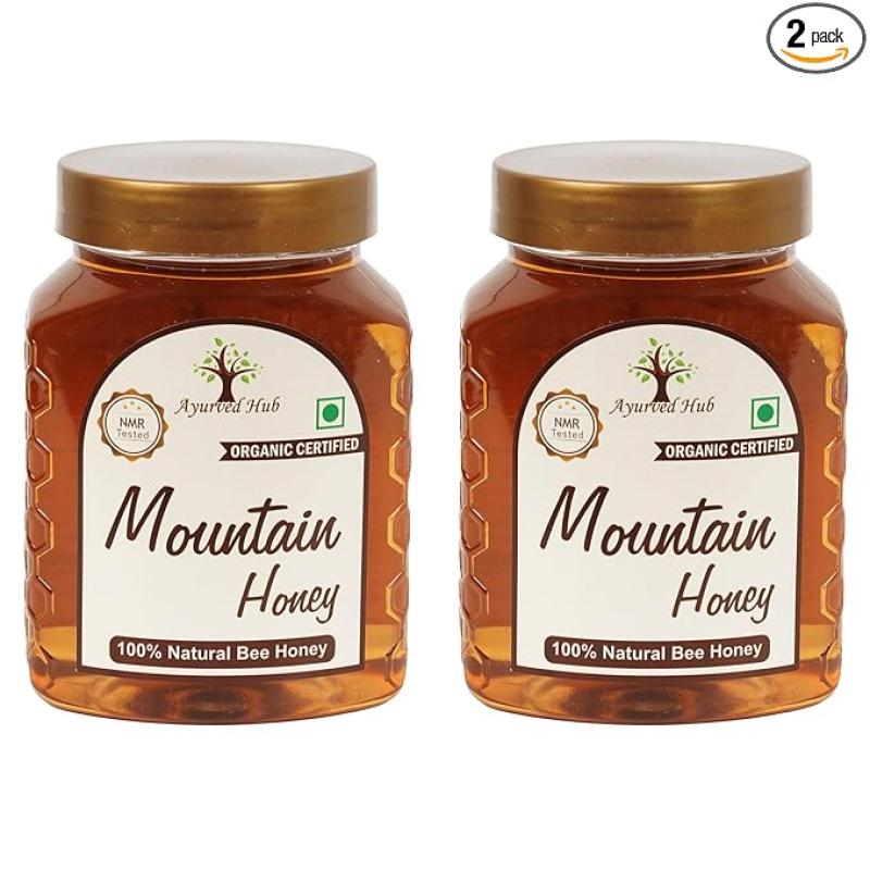 Ayurved Hub Raw Organic Mountain Honey from Uttarakhand 500g (Pack of 2) | NMR Tested, ISO Certified, Unprocessed, Unpasteurized, Pure & Natural (2x500g)