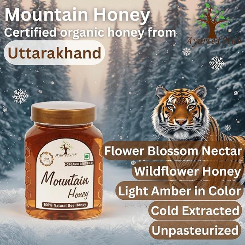 Ayurved Hub Raw Organic Mountain Honey from Uttarakhand 500g (Pack of 2) | NMR Tested, ISO Certified, Unprocessed, Unpasteurized, Pure & Natural (2x500g)