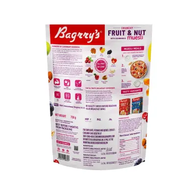 Bagrry's Crunchy Muesli 30% Fruit & Nut with Cranberries | 34% Rich Fibre Oats
