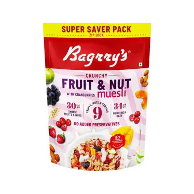 Bagrry's Crunchy Muesli 30% Fruit & Nut with Cranberries | 34% Rich Fibre Oats