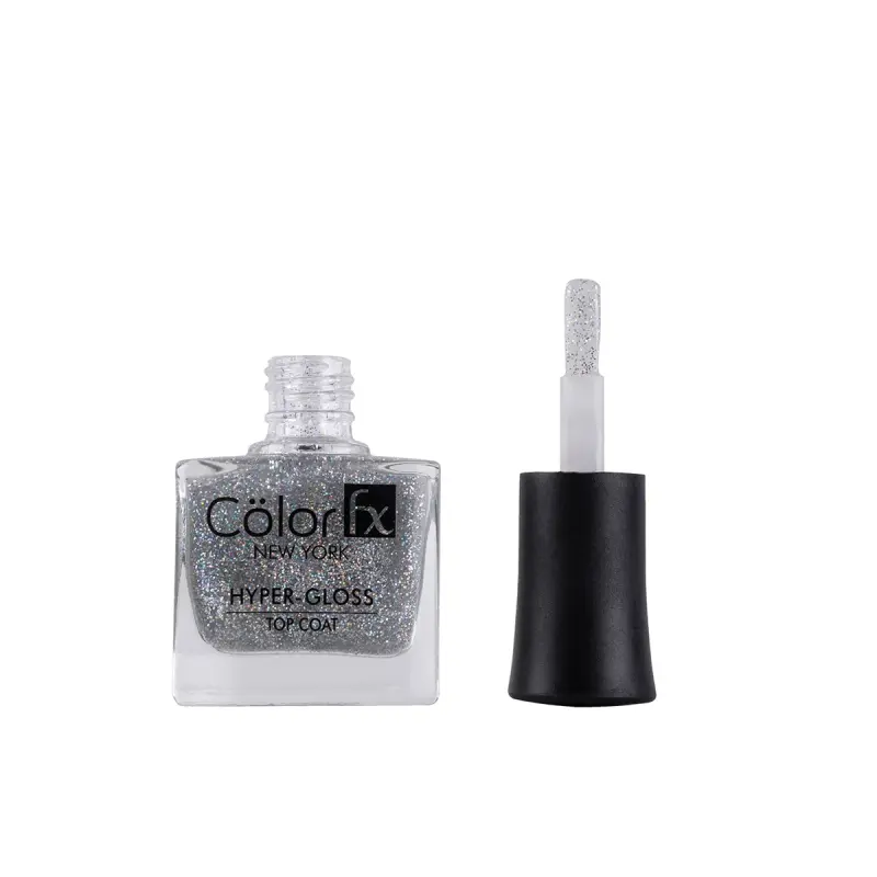 Color Fx Hyper Gloss Top Coat Holographic Glitter Finish 21 Toxin Yellowing Silver Nail Polish 172