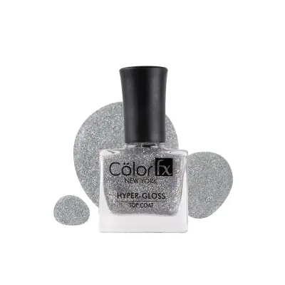 Color Fx Hyper Gloss Top Coat Holographic Glitter Finish 21 Toxin Yellowing Silver Nail Polish 172