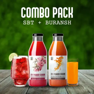 Combo Sea Buckthorn Pulp Juice (300ml) + Buransh (Rhododendron Squash) (300ml) | My Pahadi Dukan