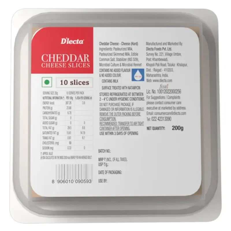 D'lecta Natural Cheddar Cheese Slices